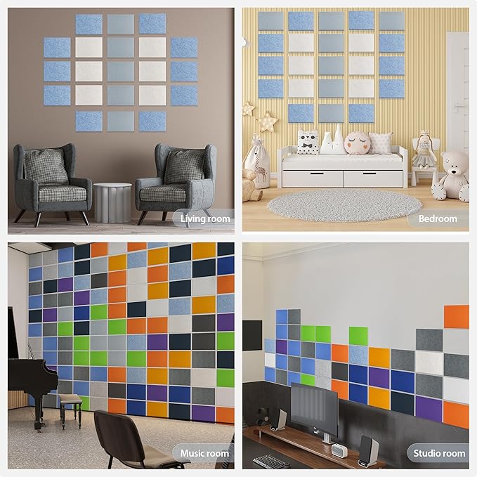 12 Pack Acoustic Panels Self Adhesive Sound Proof Foam, High Density Sound Acoustic Panel, 16X12X0.4 Inch 4:3 Rectangle Panels in Home, Office, Reccording Room, Studio, more(Blue Gray)