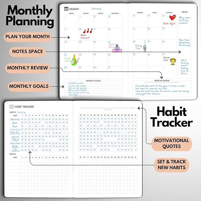 Undated Daily Planner – 6-Month A5 Productivity Organizer with Full Page Per Day, Hourly Schedule, Goal Setting, Habit Tracker, Weekly & Monthly Pages – Hardcover Time Management Notebook (Rose Gold)