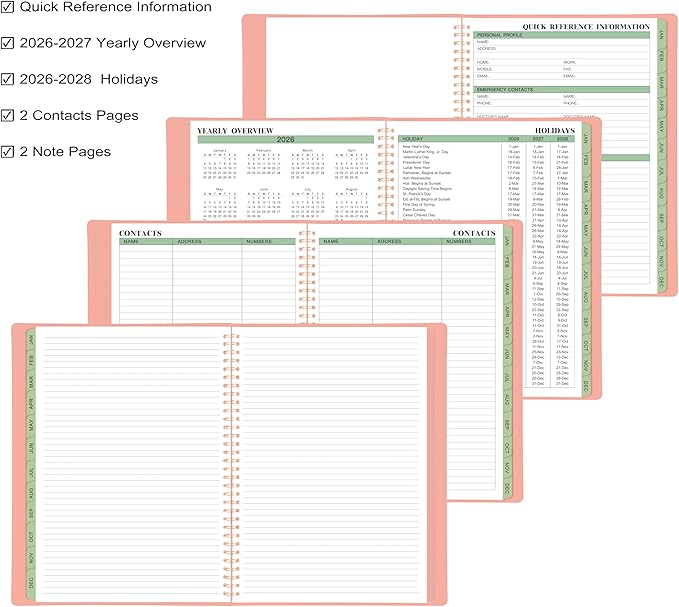 2026 Planner - 11.38'' x 8.74'', Weekly & Monthly Planner Notepad 2026, JAN. 2026 - DEC. 2026, Appointment Book, 60 Minutes Interval, Monthly Tabs, Faux Soft Leather, Spiral Bound - Rose Golden