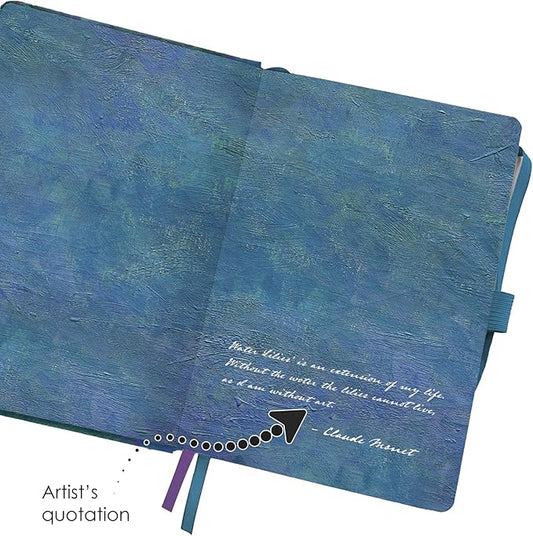 RainCaper Vegan Leather Journal Notebook, 160 Dot-Grid Pages, 5.7 inches x 8 inches, Journal - Monet Water Lilies