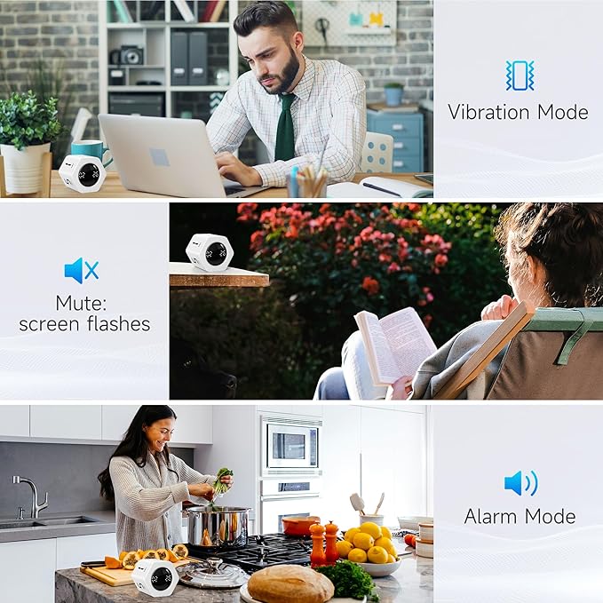 Productivity Timer 1, 5, 10, 30, 60 Minutes Preset, Desk Cube Timer with Gravity Sensor/Mute/Vibration for ADHD, Work, Study, Kitchen, Back to School (2, White&White)
