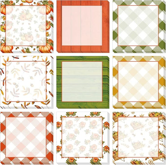 9 Pieces Fall Sticky Notes Fall Pumpkin Style Design Self-Adhesive Note Pads Sticky Memo Notes for School Office Home Supplies Students Teachers Presents