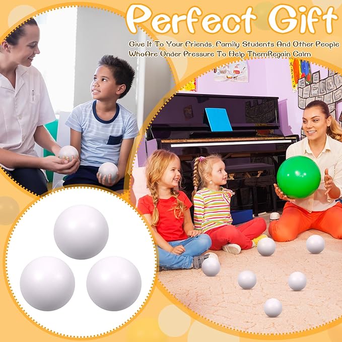 12 Pcs White Foam Stress Ball Squeeze Stress Relief Balls for Kids and Adults Hand Exercise Sensory Relief Toys for Anxiety ADHD Autism (White)