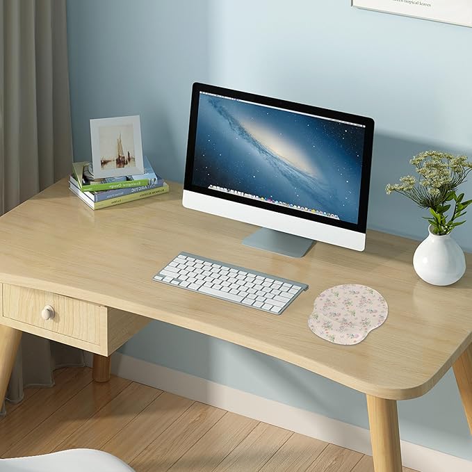 RICHEN Ergonomic Mouse Pad with Wrist Support,Non-Slip Rubber Base for Computer Laptop & Mac,Lightweight Rest for Home,Office & Travel (Pink Flowers Birds)