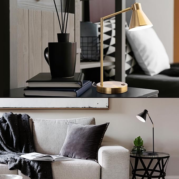 O'Bright Astrum - LED Desk Lamp with Dual USB Charging Ports, 100% Metal, 270 Degree Swivel Arms, Soft White Light (3000K), Bedside & Home Office Table Lamp, ETL Listed, White