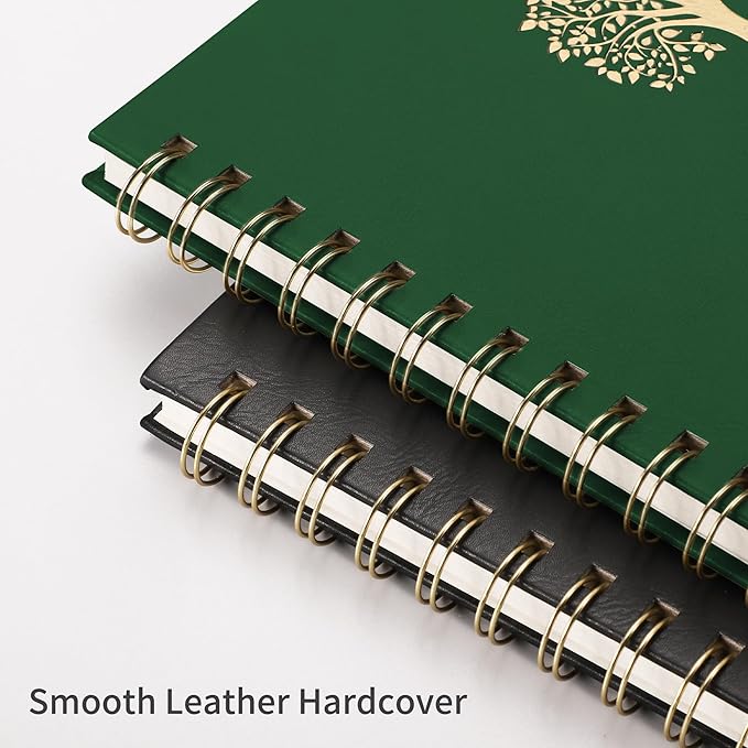 RETTACY Spiral Journal Notebook, 140 Numbered Pages, B5 Medium Size (7.6'' x 10''), for Men & Women, Journaling, Writing, Work & Office, Leather Hardcover, 100 GSM Thick Paper (Dark Green)