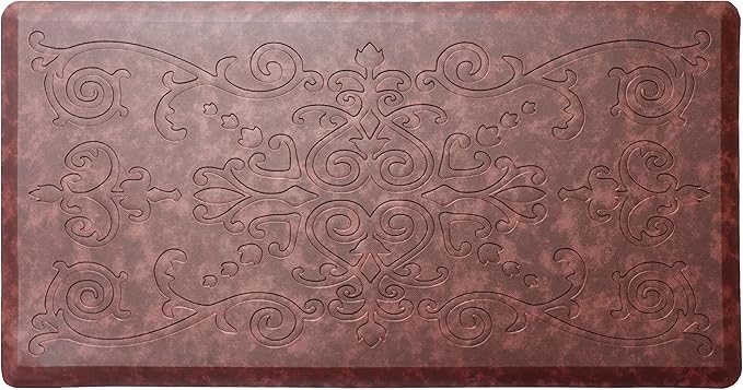 J&V TEXTILES Medallion Embossed Kitchen Mat Cushioned Anti Fatigue Floor Mat, Thick Non Slip Waterproof Kitchen Rugs and Mats,Heavy Duty Foam Standing Mat for Kitchen (Burgundy, 17" X 28")