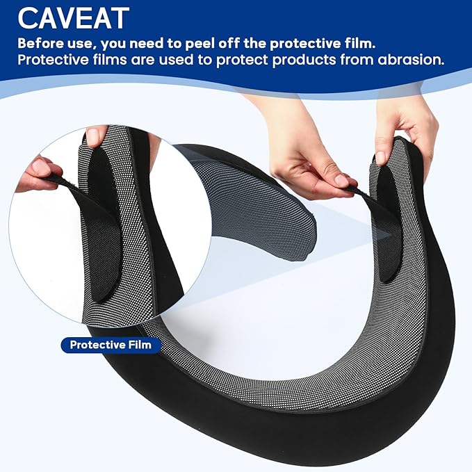 Badink®l Memory Foam Neck Travel Pillow, Neck Pillow Airplane with MagicStrap – Adjustable Ergonomic Travel Pillow for Office/Airplane/Car, Washable Cover, Portable Cervical Support (Black)