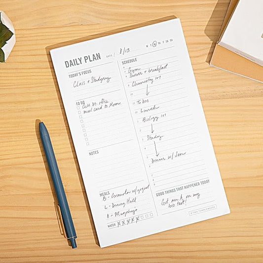 Daily Planner Notepad with Hourly Schedule - ADHD Planner, Time Block Planning Pad, Desktop To Do List, College Supplies - 6 x 9” - 50 Undated Sheets