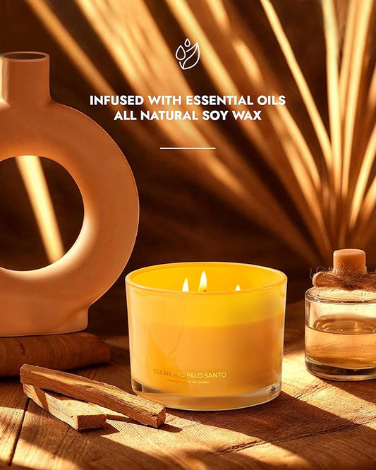 96NORTH Luxury Palo Santo Candle | Large 3 Wick Jar Candle | Up to 50 Hours Burning Time | 100% Natural Soy Wax | Relaxing Aromatherapy Aesthetic Candles | Housewarming Gift for Men and Women