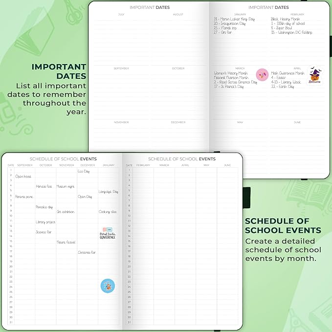 Clever Fox Teacher Planner – School Year Planner with Calendars & Lesson Plans – Teacher Plan Book for Classroom & Homeschool Organization - Undated, 7x10″, Hardcover (Dark Green)