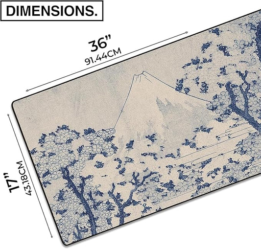 MPCO. Mount Fuji with Cherry Trees Large Gaming Desk Pad - 36" x 17" Aeroglyde Fabric Orignal Desk Mats - Non-Slip, Washable, Smooth Glide for Precision Gaming & Work