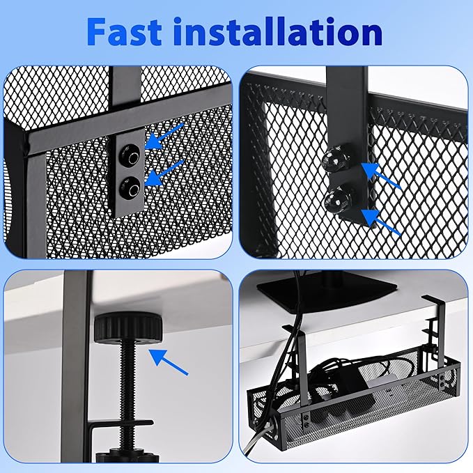 Under Desk Cable Management Tray with No Drill Installation, Power Strip Holder & Wire Organizer Storage Rack for Desk, Office, Home (L-Black)