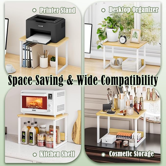 MARTY Printer Stand with Storage for Desk, Desktop Printer Stand Shelf Organzier for Home/Office Heavy Duty Printer Riser Under Desk Small Printer Table for Fax Machine Copier Scanner(Maple)