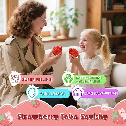 3Pcs Big Strawberry Taba Squishy Toy, Cute Strawberry Sticky Taba Squishy, Squeeze Toys for Stress Relief and Anxiety Relaxing, Decompression Toys, Gifts & Perfect Desk Accessory for Kids/Adult