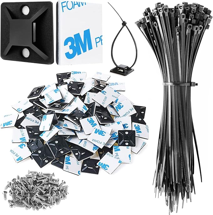 Zip Tie Mount 3/4" Black Small Wire Tie Adhesive Mounting 100 Pcs for Wire Clips Cable Management Cable Tie Anchors for Home Office Wiring Durable Pro-grade UV Wire Holder Organizer for Tidy Cabling