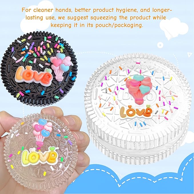 5 Packs Cookie Squishy Fidget Toy Set, Cute Silicone Sticky Taba Squishy, Squeeze Toys for Stress Relief and Anxiety Relaxing, Decompression Toy, Gifts for Kids/Adult, Black Pink Clear Blue Purple