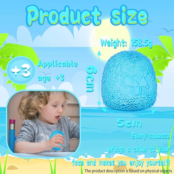 Textured Stress Ball - Fidget Toys for Anxiety Stress Relief, Hand Therapy Squishy Ball, Fidgets for Classroom Student, Fidget Toy for Kids Adults Children Teens (Blue Ellipsoid)