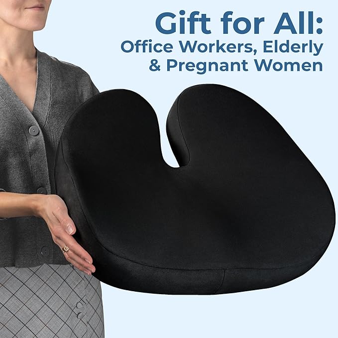 5 STARS UNITED Seat Cushion for Tailbone Pain Relief ā Large Memory Foam Lifting Pillow for Coccyx, Hip, Sciatica & Post-Surgery Recovery ā Wheelchair, Car, Desk, Gaming & Office Chairs, Black