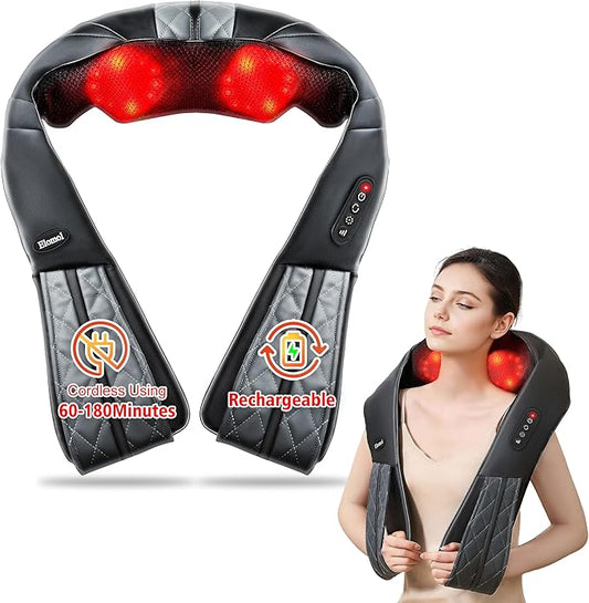 Neck Shoulder Massager with Heat - Cordless Back and Neck Massage Pain Relief Deep 5D Tissue Shiatsu Kneading Massager for Shoulder Back Leg Gifts for Mom Dad Men Women Her Him