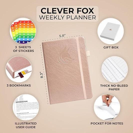 Clever Fox Planner – Undated Weekly & Monthly Planner for Productivity, Time Management & Goals – Organizer Journal – A5 (Rose Gold)
