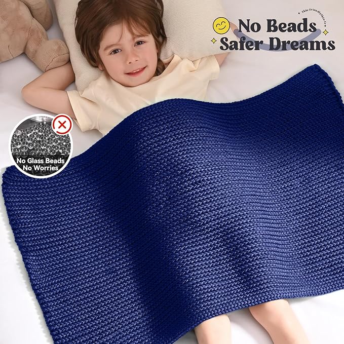 Guohaoi Knitted Weighted Lap Pad (Blue 20"x30" 2lbs) No Beads Cooling Weighted Blanket Kids for Nap, Breathable Chunky Knit Blanket, Small Throw Blanket for Travel Indoor Outdoor