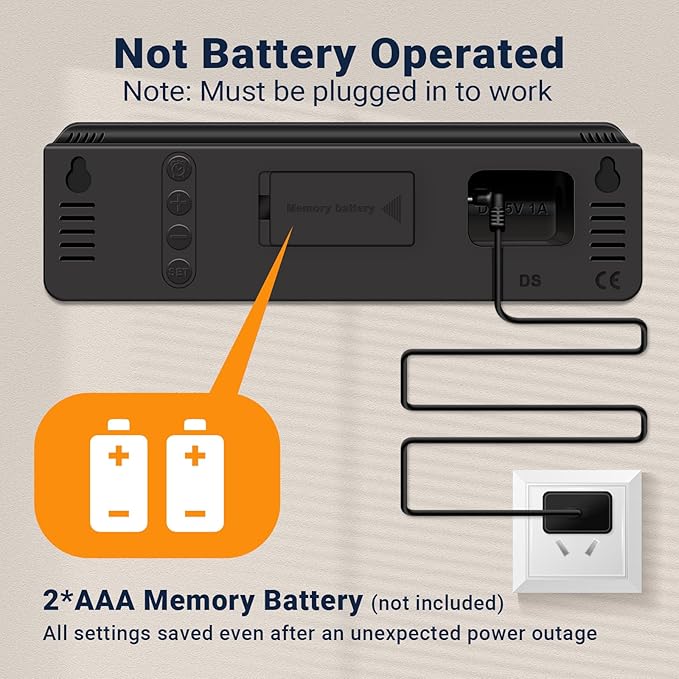 10" Digital Wall Clock: Dual Alarm Wall Mount Decor Clock for Living Room Classroom Office Desk, House Warming Gifts New Home Decor, Gift for Mom Dad Seniors Teen Orange