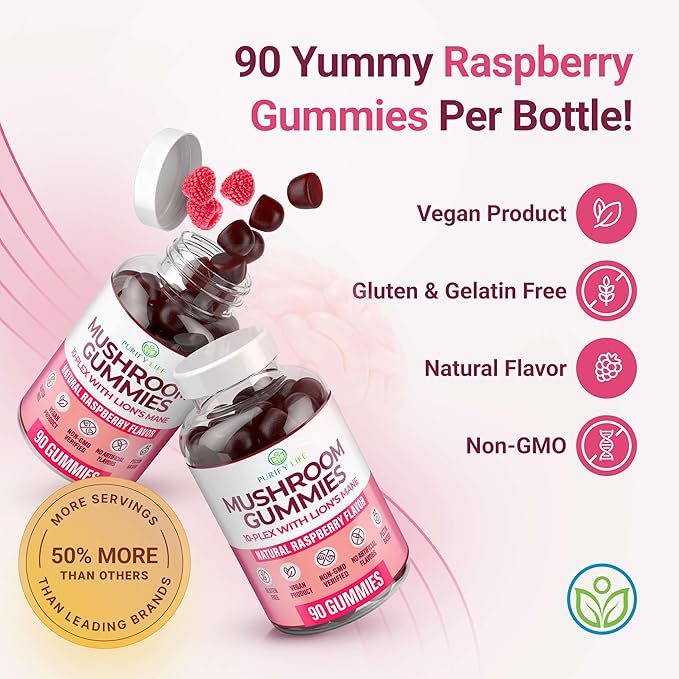 World's First Mushroom Complex Gummies - 10x Mushroom Supplement w Lions Mane (90 Chews 2500mg/serving) Nootropic Brain Supplement, Immune Support & Stress Relief - Replace Pills & Capsules