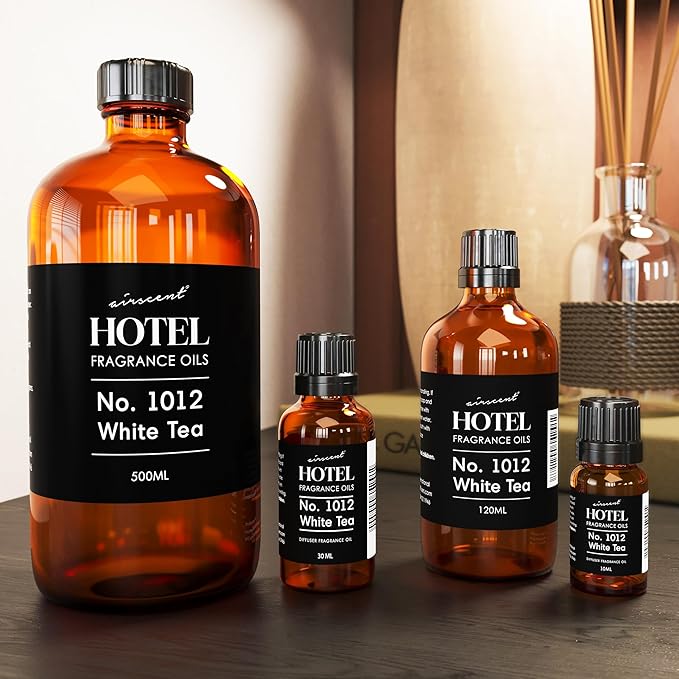 AirScent Hotel Diffuser Oil No. 1012 Inspired by The White Tea Hotel Scent - Premium Fragrance Oil for Ultrasonic and Waterless Diffusers and Crafting - 120 mL, 4 fl oz Glass Dropper Bottle