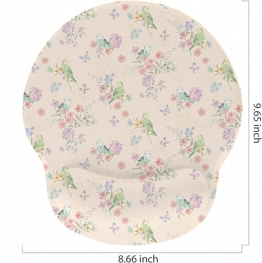 RICHEN Ergonomic Mouse Pad with Wrist Support,Non-Slip Rubber Base for Computer Laptop & Mac,Lightweight Rest for Home,Office & Travel (Pink Flowers Birds)
