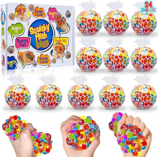 24 Pack Stress Balls Set Fidget Toys Halloween Party Favors for Kids School Class Birthday Gifts, Squishy Toys, Stress Relief Toys Squeeze Balls Bulk Halloween Party Favors, Goodie Bag Stuffers