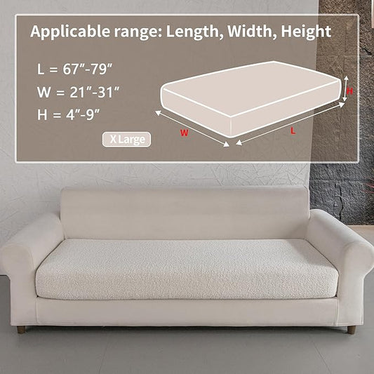 Couch Cushion Covers for Sectional Sofa, Stretch Soft Sofa Slipcovers Washable Wear-Resistant Universal Furniture Protector for Living Room(1 Piece Oversized Cover, Ivory)