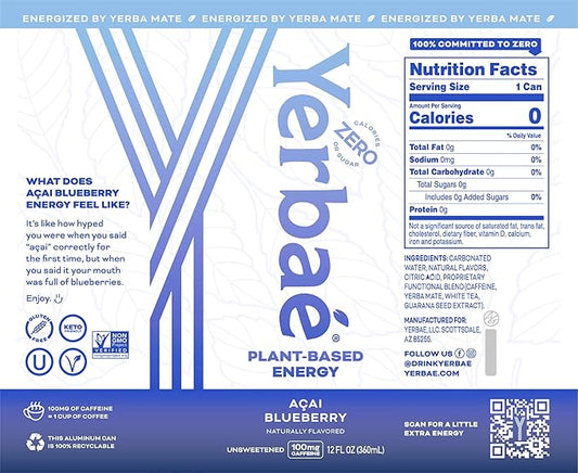 Yerbaé Energy Seltzer - Variety Performance Pack. No Sugar/Calories/Carbs. Energized by Yerba Mate Naturally Caffeinated Plant-Based, Healthy Alternative to Coffee/Sugary Sodas, Pack of 12, 12oz cans