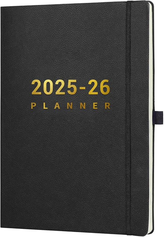 2025-2026 Planner - Academic Planner 2025-2026, July 2025 - June 2025, Weekly and Monthly Planners, 8.5" x 11", Pen Holder, Calendar Stickers, Pocket, Faux Leather Cover -Black