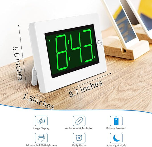 KWANWA LED Digital Clock, Alarm Clock, Wall Clock, 3" LED Digit Display, Adjustable Brightness, Auto Night Mode, Auto Alarm Volume Increasing, Wall-Mount & Table-top, Alarm Clock for Bedroom