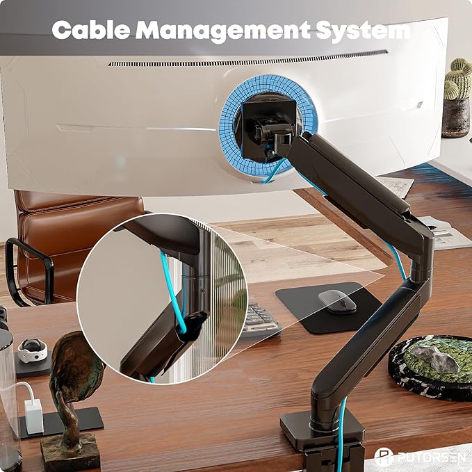 Heavy Duty Monitor-Arm for 17"-49" Ultrawide - Aluminum Full Motion Single Monitor Arm Desk Mount for Office & Gaming, Adjustable Gas Spring, Ergonomic, VESA 75/100 mm, Max Load 44lbs, Black