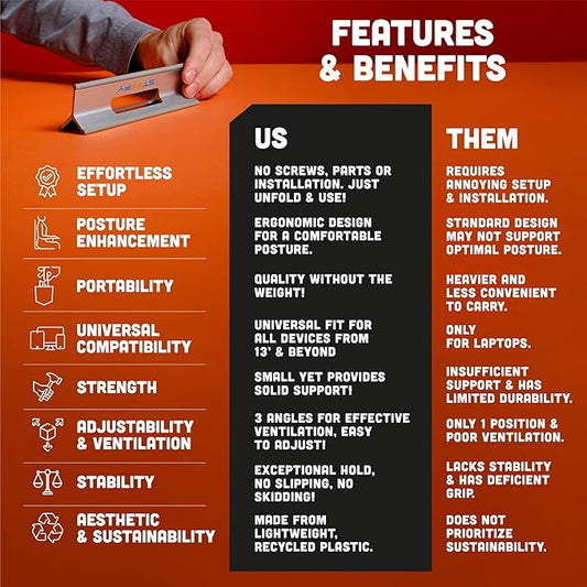 Steepy Portable Laptop Stand for Desk – Adjustable Height, & Portable Laptop Holder – Ergonomic Computer Stand for Cooling & Comfort – Slip-Proof, Sturdy Design – Universal Fit for 13-17 Inch Devices