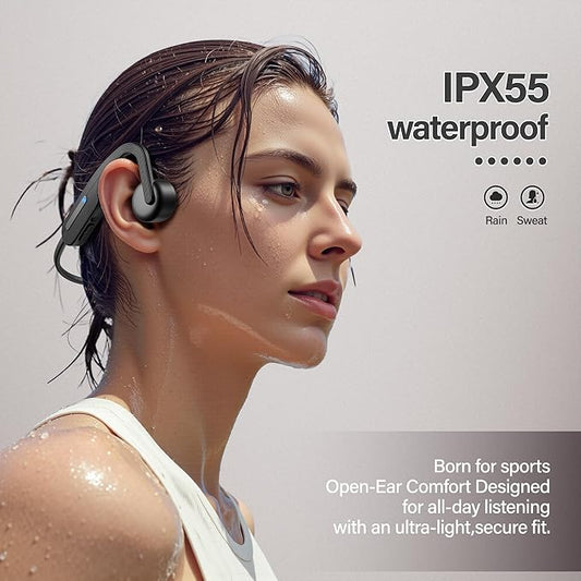 Bone Conduction Headphones, Wireless Bluetooth Open-Ear Sports Headphones with Mic, Type-C Quick Charging 12H Playtime, Upgrade Waterproof Earphones for Running, Walking, Cycling, Workout, Gift