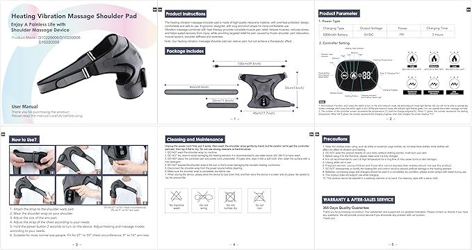 Cordless Shoulder Heating Pad, Heated Shoulder Brace with Vibration, Shoulder Massager for Men Women Shoulder Pain Relief