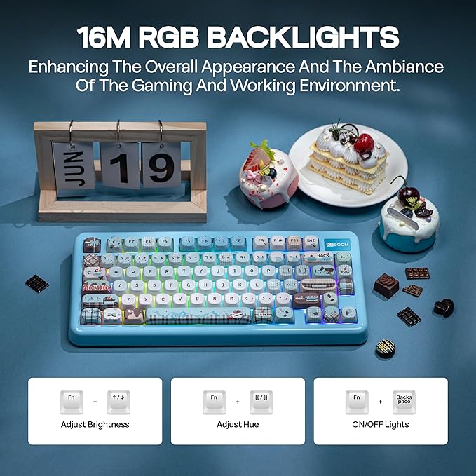 KiiBoom Phantom81 Lite 75% Gasket Mechanical Keyboard, QMK&VIA Programmable, 3 Modes Wireless Gaming Keyboard, RGB Backlights, ABS Case + UV Tech, Hot-Swappable for Windows/Mac/Linux (Blue)