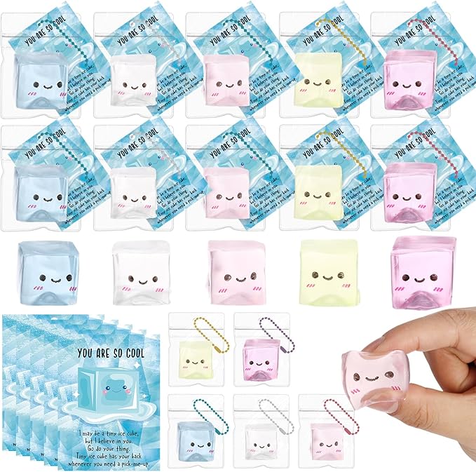 Wettarn 30 Sets Ice Cube Stress Balls Ice Fidget Squeeze Toys with Inspirational Support Card Positive Anxiety Relief Cube for Adults Appreciation Gift for Employee Coworker Office Teacher
