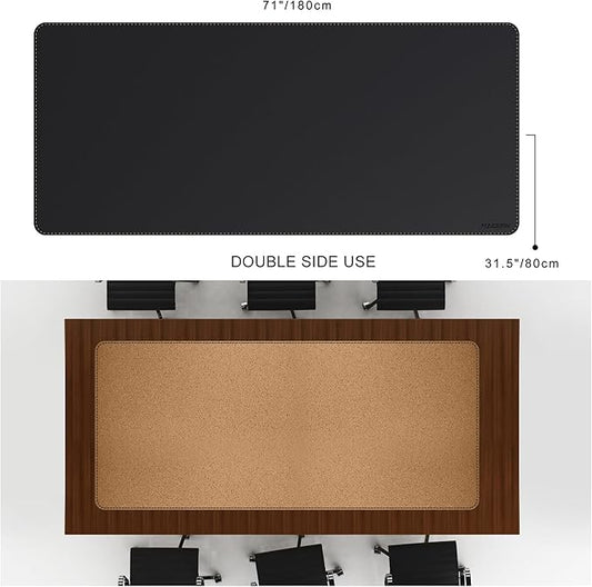 MAIDERN Leather Desk Mat, (5XL) 70.8” x 31.5” Reversible Office Desk Pad Mat, Cork & Leather Large Mouse pad for Desk, Waterproof Computer Desk Mat for Gaming Home Office (Black)