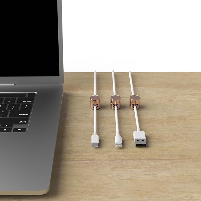 Cable Anchors for Desk Organization | Premium Aluminum Cord Organizers | Charger + Cable Management Clips for Home & Office | Stylish, Sturdy, & Functional | (3 Pack) (Copper)