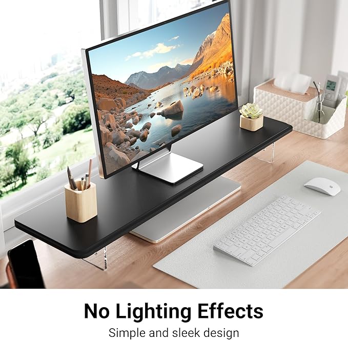 Monitor Stand Riser,31.5-Inch LED Light Wood Computer Monitor Stand with Adjustable Acrylic Legs,Desk Accessories Desktop Organizer Stand for Computer,Laptop,Printer,PC TV Screen Riser,Black