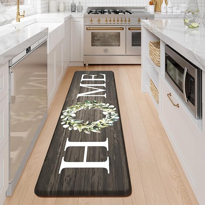 KIMODE Cushioned Anti Fatigue Rug, Farmhouse Kitchen Sink Runner, Comfort Non Slip Mat - Brown 17.3"x59"