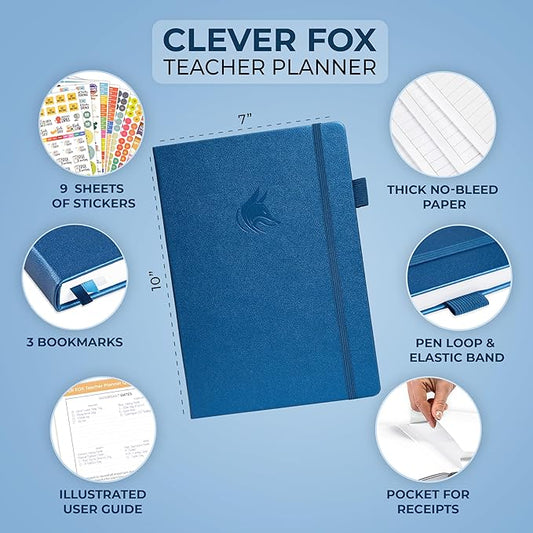 Clever Fox Teacher Planner – School Year Planner with Calendars & Lesson Plans – Teacher Plan Book for Classroom & Homeschool Organization - Undated, 7x10″, Hardcover (Mystic Blue)