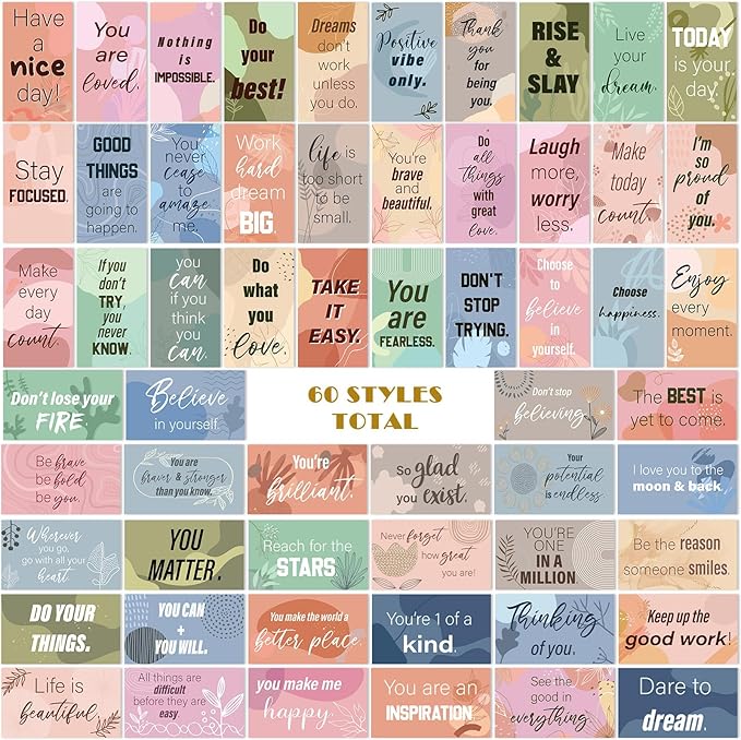 Jinei 300 Inspirational Affirmation Cards Positive Motivational Cards Small Mini Encouragement Quotes for Women Church End of the Year Teacher Gifts(Bohemian)