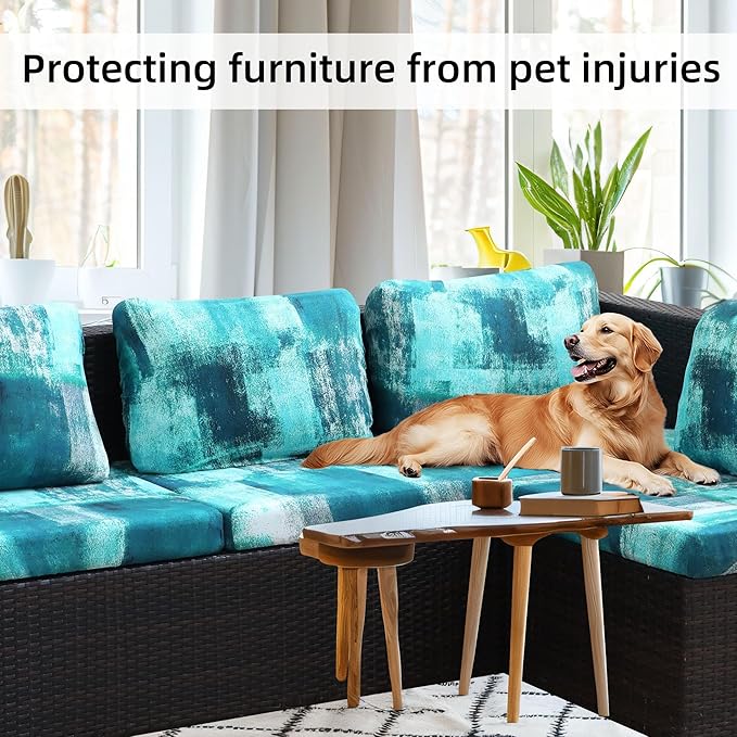 8Pcs Stretch Patio Cushion Covers,Outdoor Couch Covers Replacement,Outdoor Couch & Sofa Slipcovers,for Patio Furniture Cushion Covers,Washable Reusable Furniture Protector(Turquoise,Cover Only)