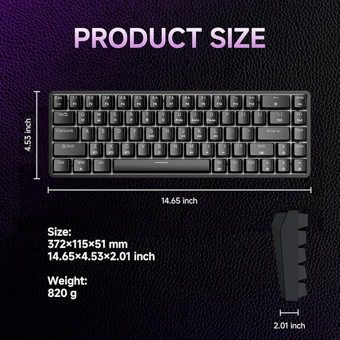 DIERYA DK68 60% Wireless Mechanical Gaming Keyboard, Triple Mode 2.4GHz/USB-C/BT5.0 with Red Switch, RGB Backlit, Anti-Ghosting Keys, 68 Keys Portable Mini Wired Office Keyboard-Black