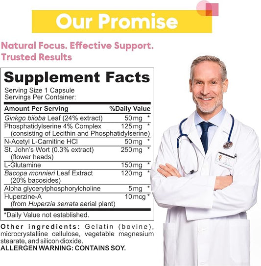 Memory & Focus Nootropic – Brain Neuro Matrix with Ginkgo Biloba & Huperzine A – Vegan, Natural, Caffeine-Free – Supports Clarity & Mood for Students, Seniors & Professionals – 90 Caps 3-Month Supply